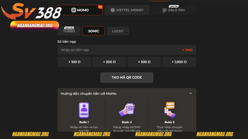 Cách nạp tiền SV388 thông qua ví điện tử Momo