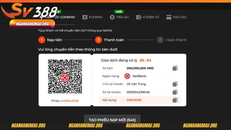lưu ý khi nạp tiền tại sv388